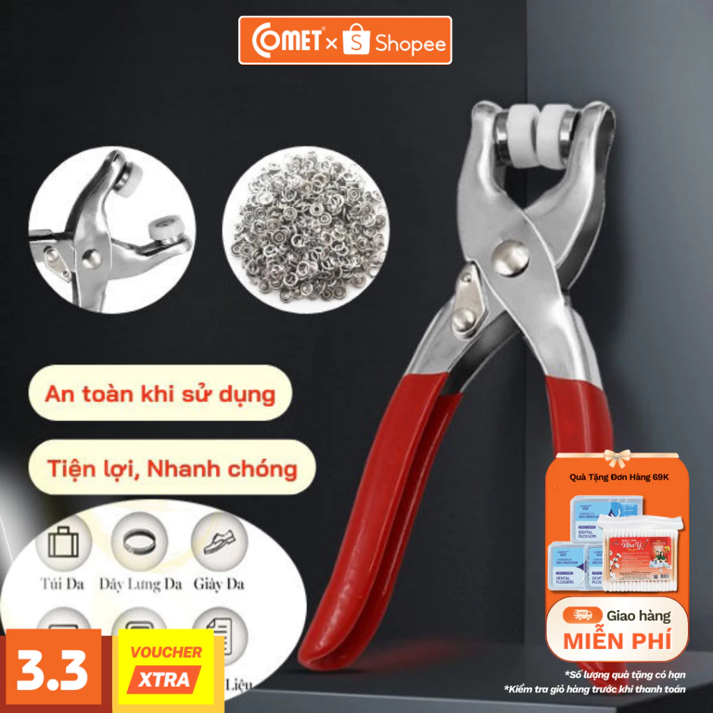 Kìm Bấm Cúc COMET Kèm 100 Cúc - Bộ Dụng Cụ May Vá Tại Nhà Tiện Lợi