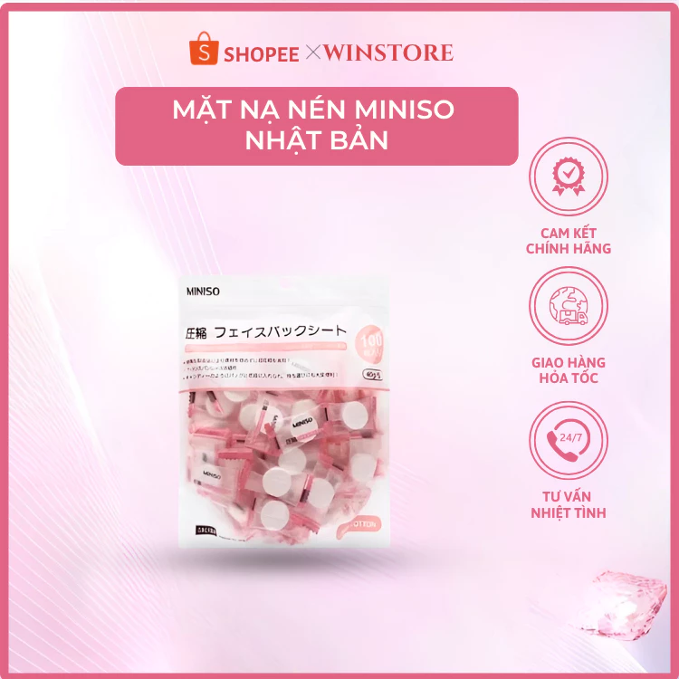 Mặt Nạ Nén Miniso Nhật Bản 100 Viên - Dưỡng Ẩm Sâu, Da Mịn Căng Bóng
