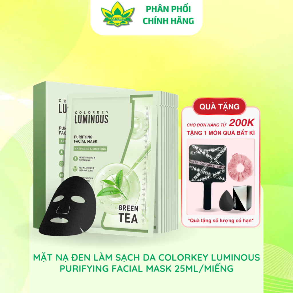 Mặt Nạ Trà Xanh Colorkey Giảm Dầu Mụn, Se Khít Lỗ Chân Lông 25ml Chính Hãng