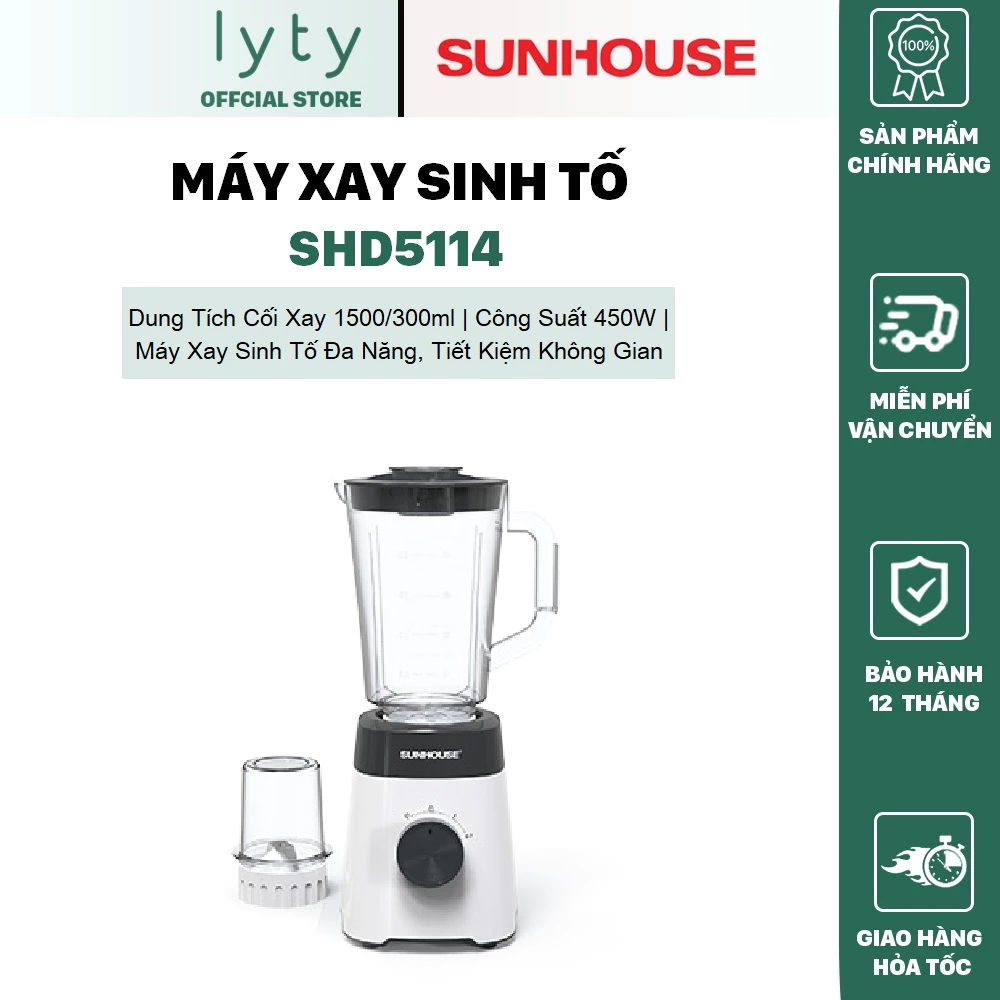 Máy Xay Sunhouse SHD5114 2 Cối 450W - Xay Ướt Khô, Nhuyễn Mịn Mọi Nguyên Liệu
