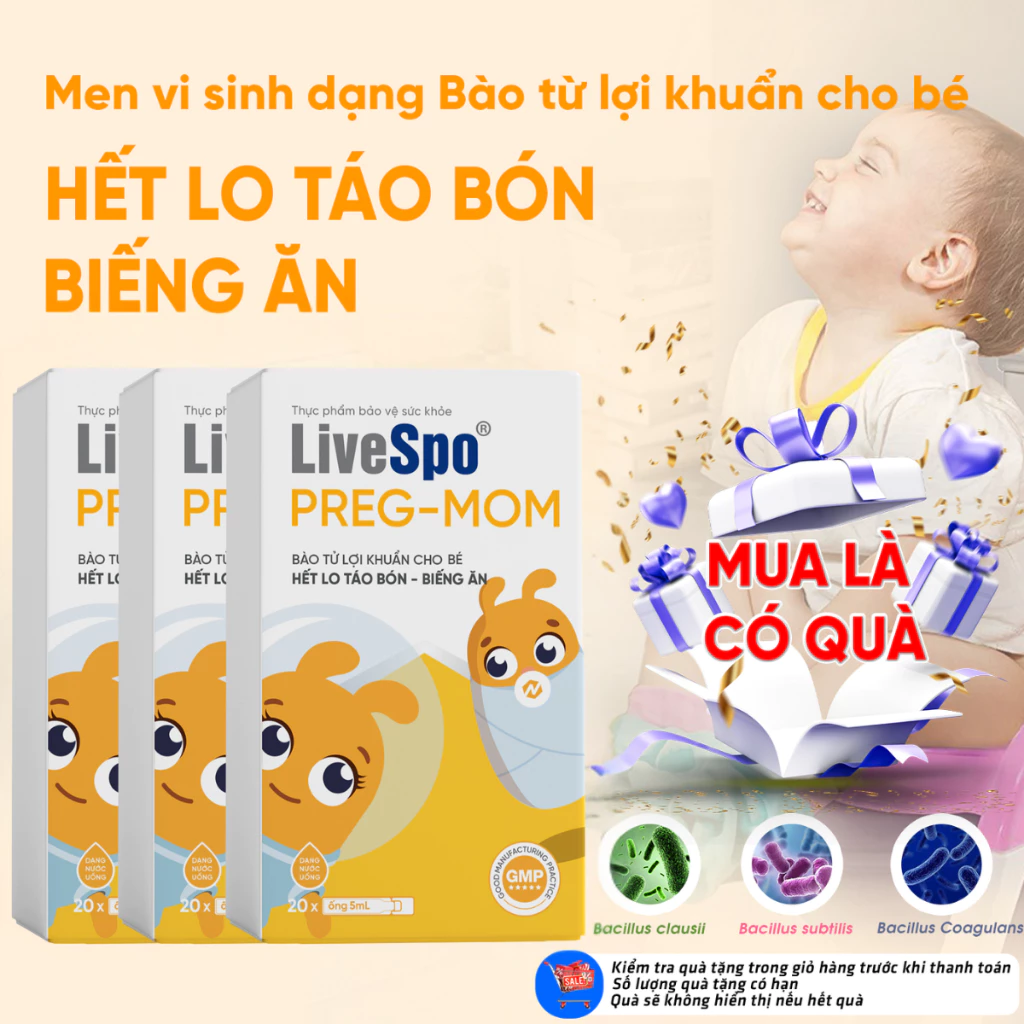 Men vi sinh LiveSpo Pregmom Combo 3 hộp - Hết táo bón, bé ăn ngon, tăng cân