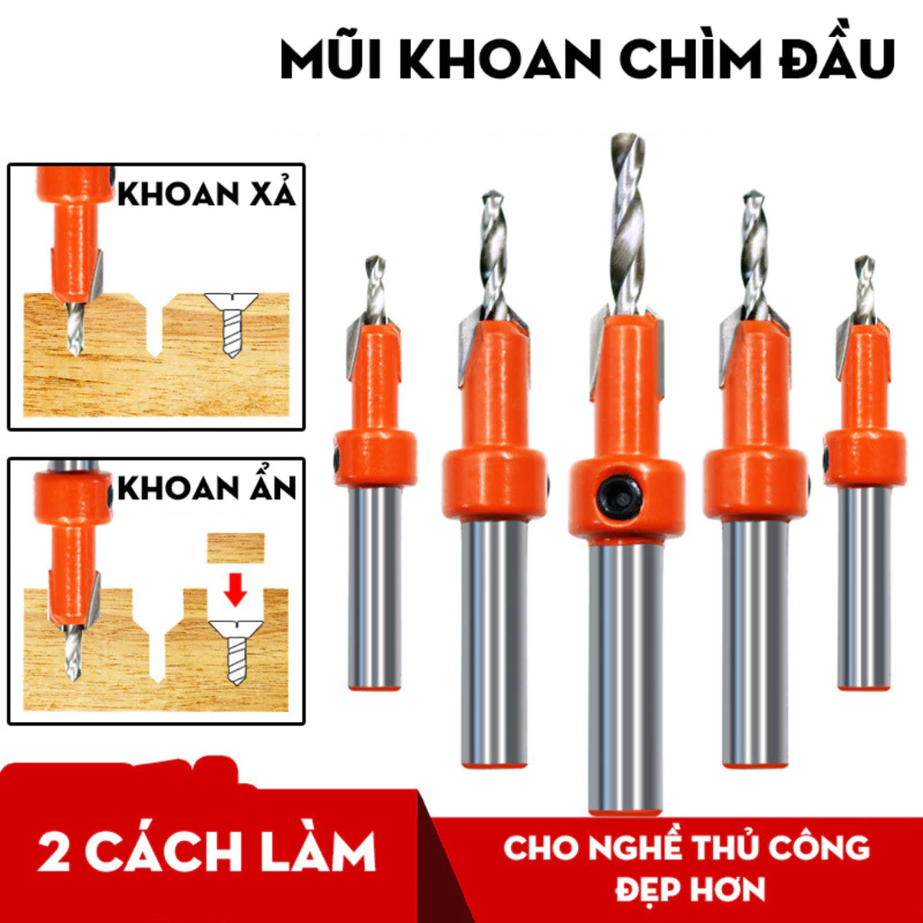 Mũi Khoan Bậc Hợp Kim Tạo Lỗ Âm Chìm Đầu Vít Gỗ Chuyên Nghiệp