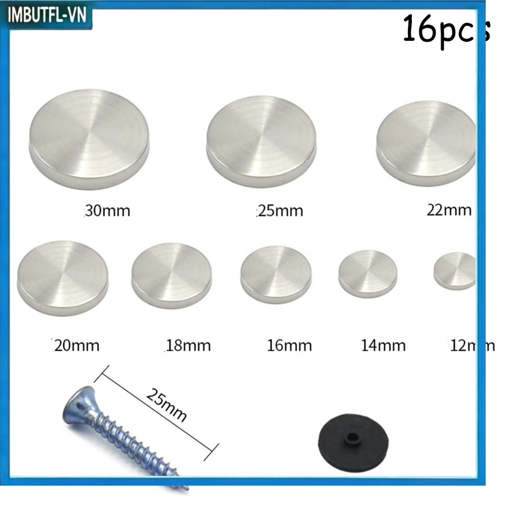 Nắp Gương Điện Chrome 16 Cái - Thép Không Gỉ, Đường Kính 12-20mm