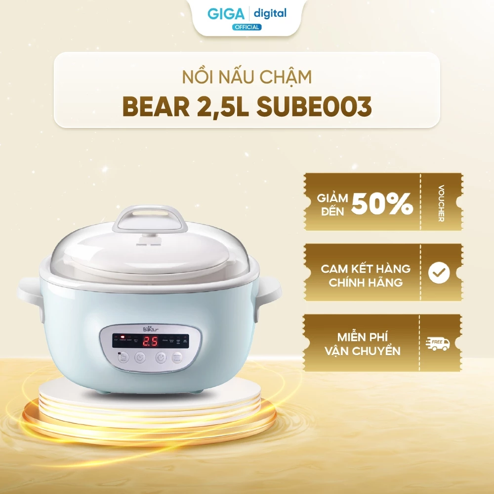 Nồi Nấu Chậm Bear 2.5L Tiếng Việt - Hầm Ninh, Chưng Yến, Nấu Cháo Tiện Lợi