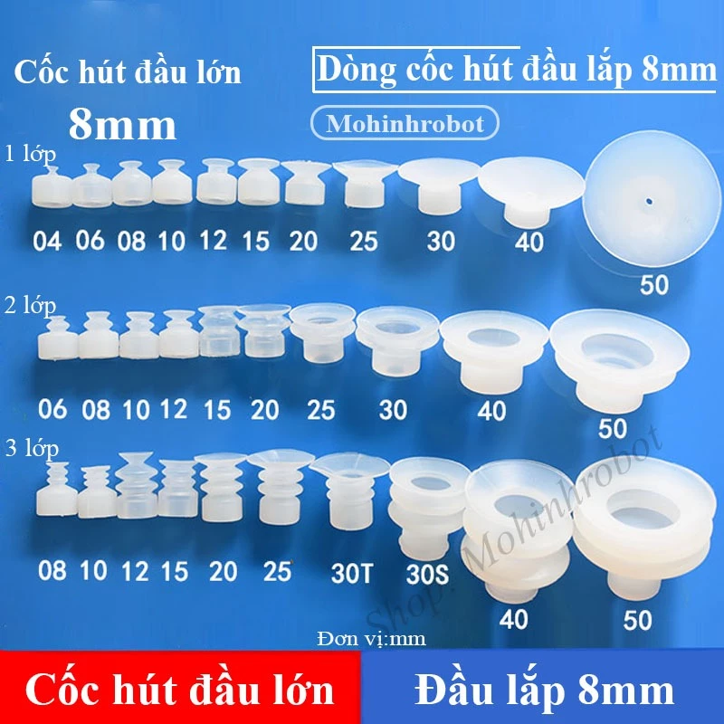 Núm Hút Chân Không 3 Lớp 8mm - Chịu Nhiệt 150°C, Hút Vật Phi 8-50mm