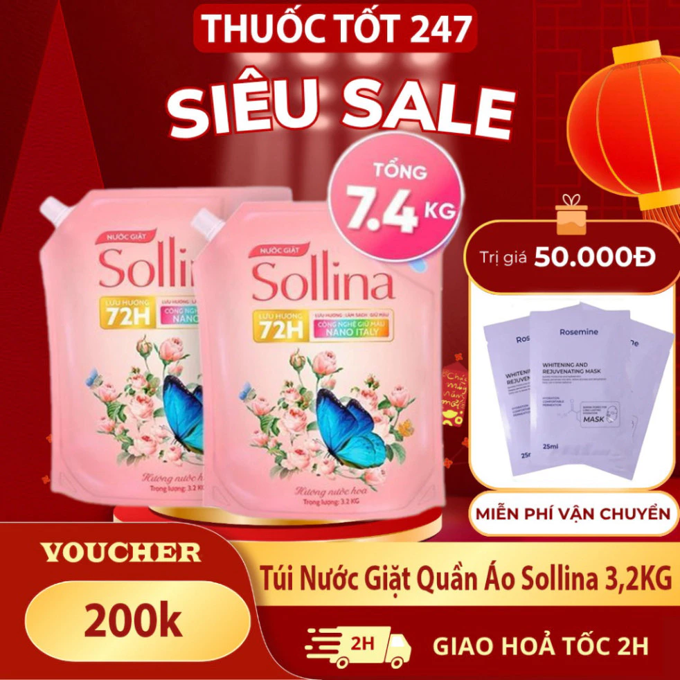 Nước Giặt Sollina 3.2kg Thơm Nước Hoa Ý 72H, Giặt Sạch Sâu Giữ Màu Vải