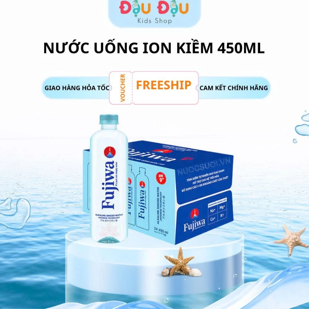 Nước Ion Kiềm Fujiwa pH 8.5-9.5 - Thanh Lọc Cơ Thể, Chống Lão Hóa, Thùng 24 Chai 450ml