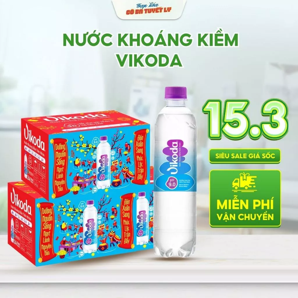 Nước Khoáng Kiềm Vikoda pH 9.0 Thiên Nhiên - Combo 3 Thùng 72 Chai Cho Gia Đình