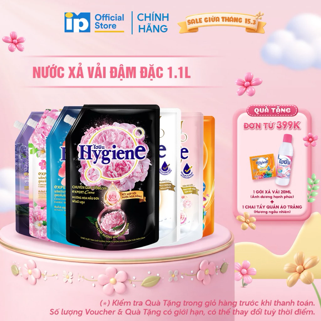 Nước Xả Vải Đậm Đặc Hygiene 1.1L - Thơm Ngát 14 Ngày, Mềm Mại, An Toàn Cho Da Nhạy Cảm
