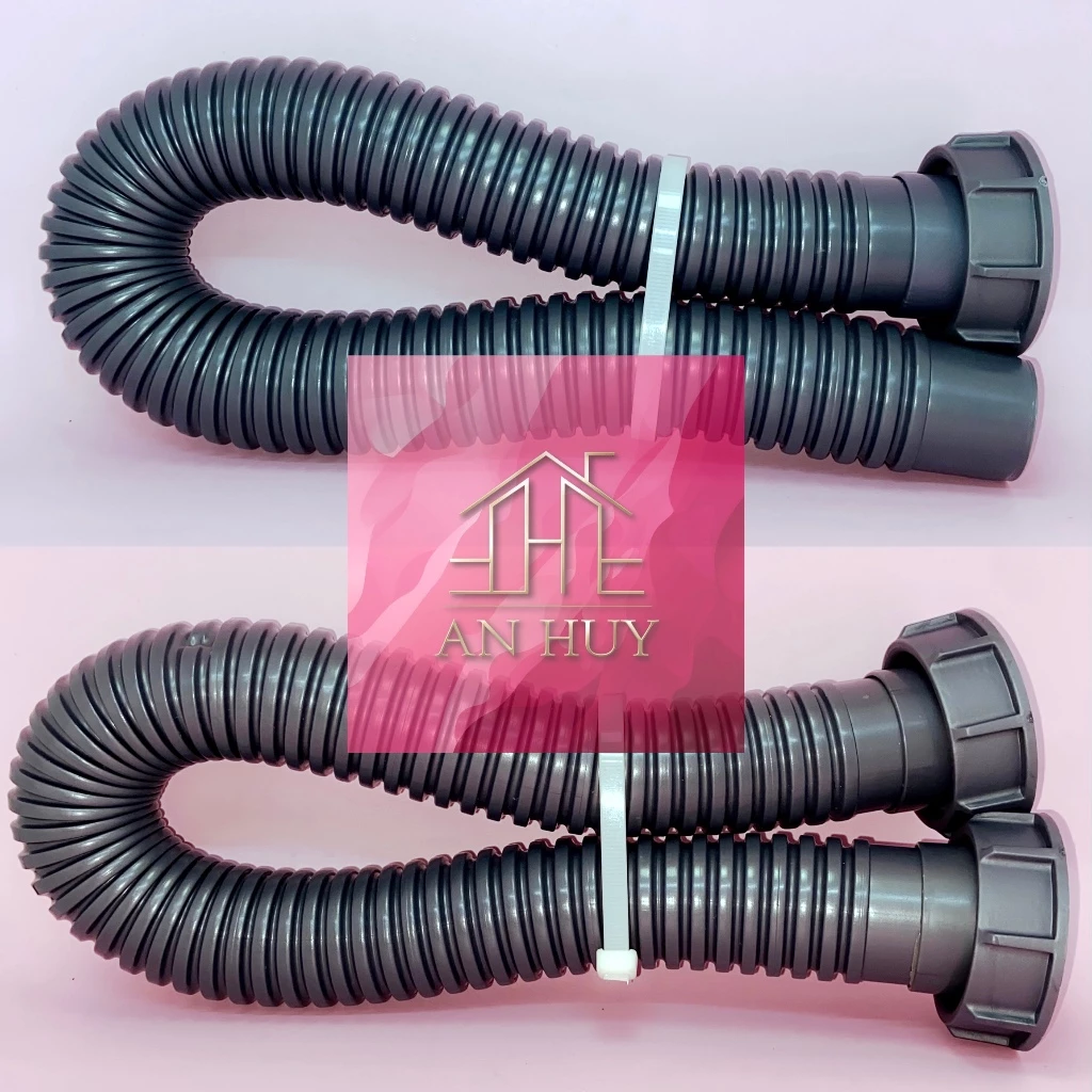 Ống Xả Ruột Gà Bồn Rửa Chén Đúc 60mm - 2 Đầu Ren, Kèm Ron Cao Su Kín Nước