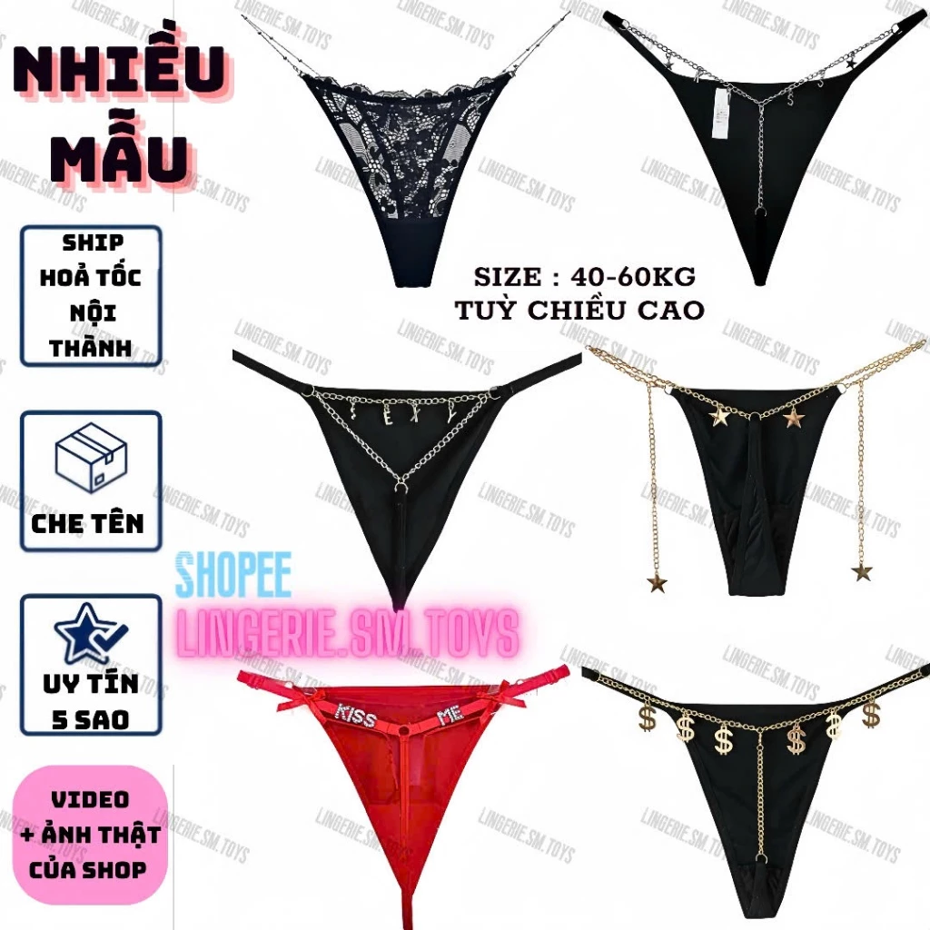 Quần Lót Nữ Phối Dây Kim Loại Gợi Cảm, Chất Cotton Co Giãn Thoải Mái