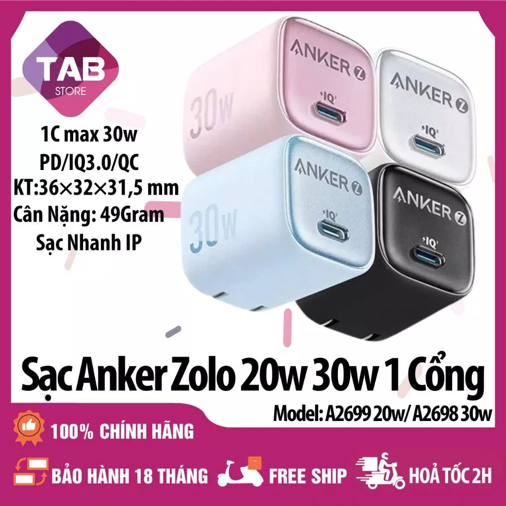 Sạc Anker Zolo GaN 20W/30W Chính Hãng - Sạc Siêu Nhanh, Gấp Gọn, Bảo Hành 18 Tháng