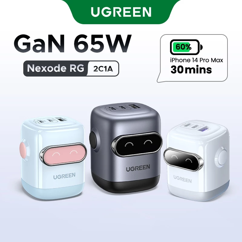 Sạc GaN 65W Ugreen RobotGaN - Sạc Siêu Nhanh iPhone 16, 15, Samsung S24, Máy Tính