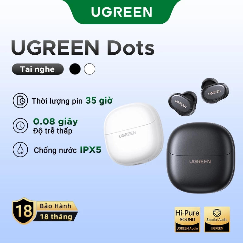 Tai Nghe Không Dây UGREEN Dots 6.0: 4 Mic, Âm Thanh Không Gian Sống Động, Trễ Cực Thấp