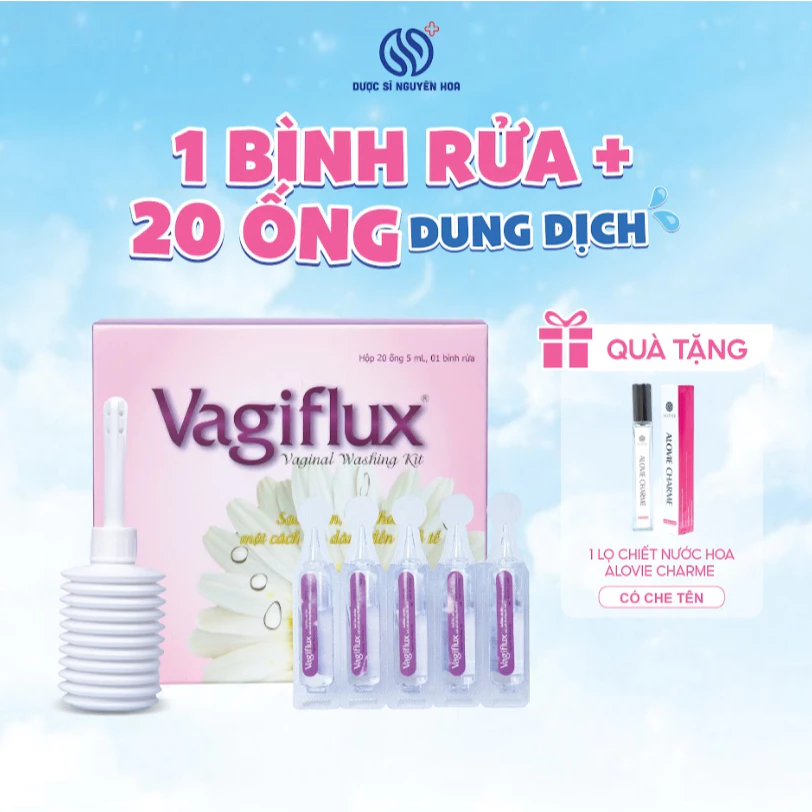Vagiflux 20 Ống Muối Vệ Sinh Phụ Khoa + Bình Rửa - Tặng Nước Hoa