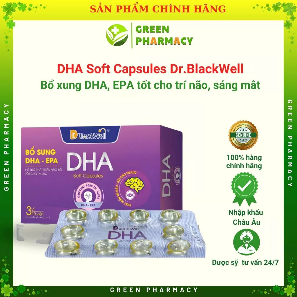Viên Uống Dr.BlackWell DHA EPA Tỷ Lệ Vàng 4/1 - Bổ Não, Sáng Mắt, Hộp 30 Viên
