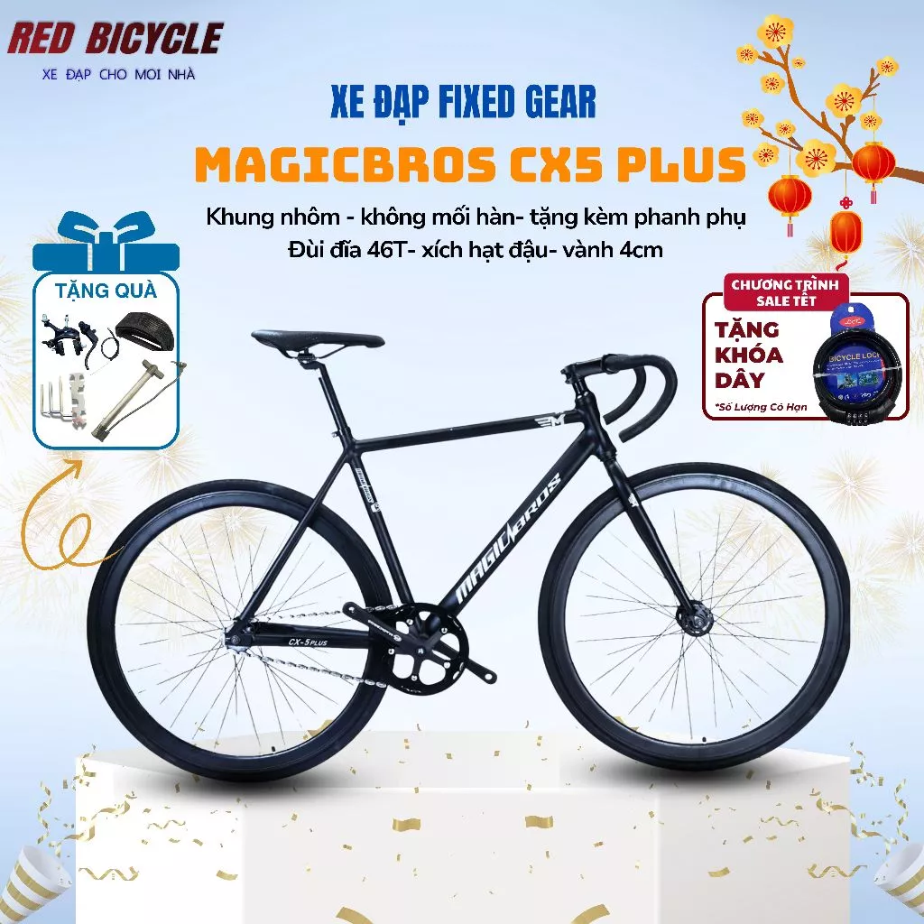 Xe Đạp Fixed Gear MagicBros CX5 PLUS - Khung Nhôm Không Mối Hàn, Tặng Kèm Phanh Phụ An Toàn