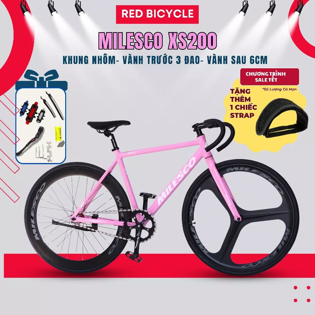 Xe Đạp Fixed Gear MILESCO XS200 Khung Nhôm 3 Đao - Tặng Bộ Phụ Kiện & Bảo Hành 5 Năm
