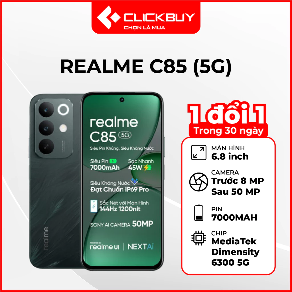 Realme C85 5G 8GB/128GB Chính Hãng - Pin Trâu, Thiết Kế Bền Bỉ, Trải Nghiệm Mượt